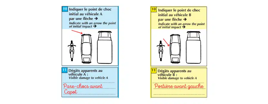 choc initial et degats sur le constat amiable