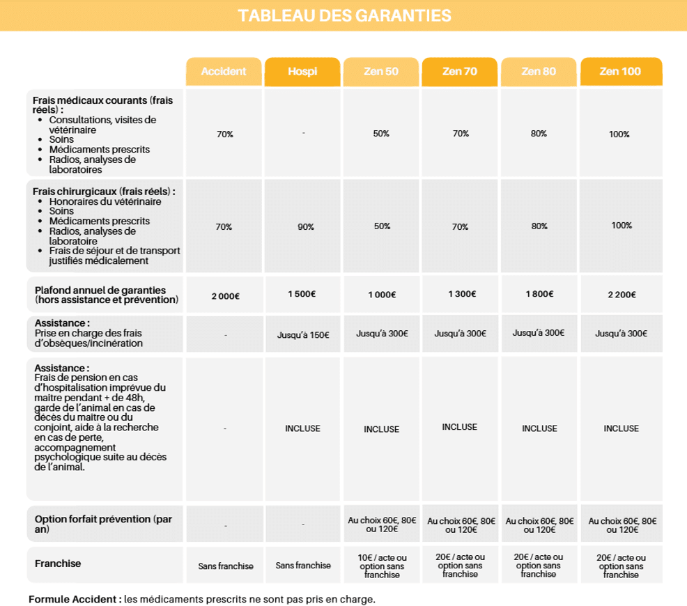 tableau de garanties assurance animaux par Solly Azar